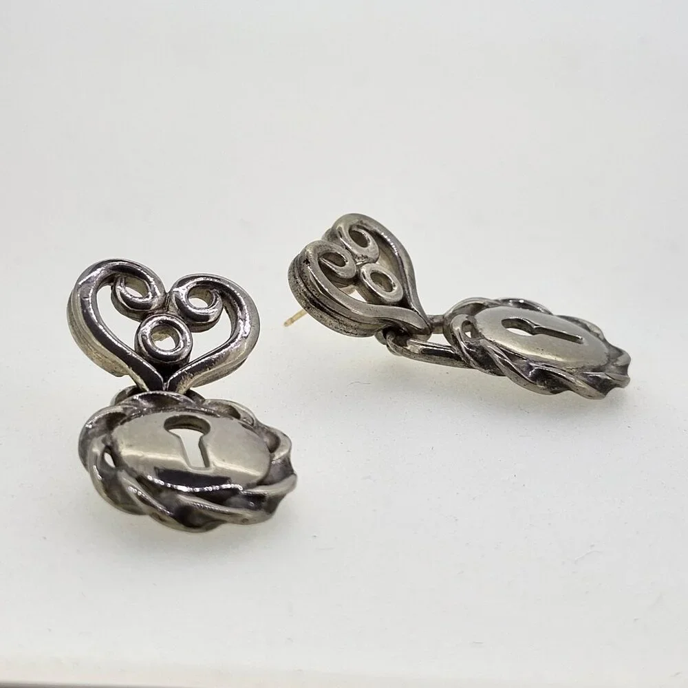 Signed Givenchy Paris NY Padlock Heart Drop Pierced Earrings DoorKnocker Vintage - Picture 7 of 9